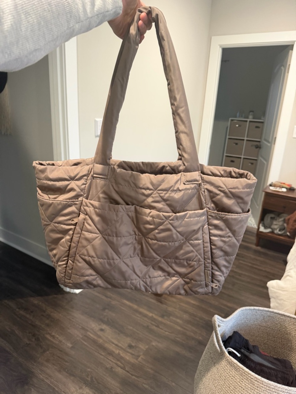 Quilted Tote Bag in Taupe